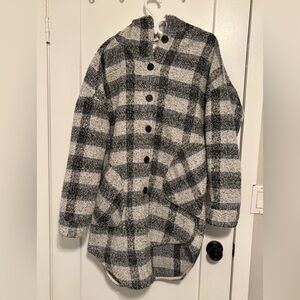 RD Style Blue and White Plaid Pea Coat
